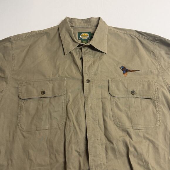 Cabela's Outdoor Gear Button Up Shirt Men's LT Long Sleeve Tan Pheasant Outdoor - Picture 3 of 10